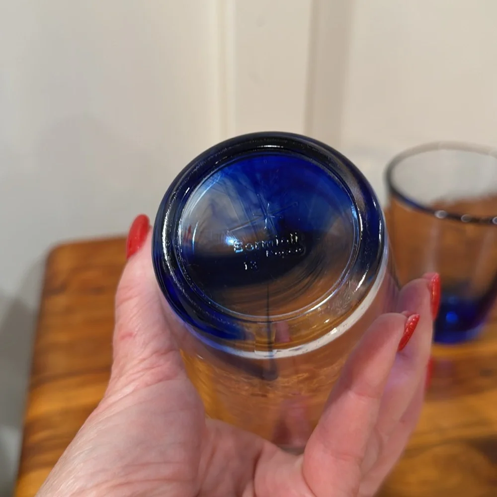Bormioli Rocco Murano Blue Cobalt Swirl Flat Tumblers Set of 2